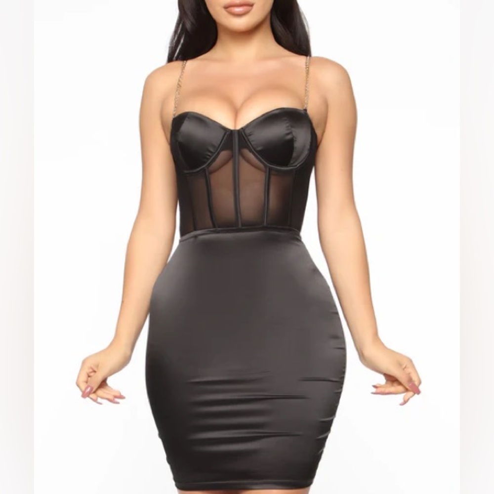 Fashion Nova Black Dress with Corset Bodice